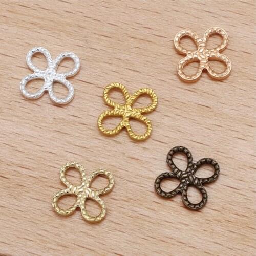 50pcs Silver Plated four leaves shape Filigree Jewelry Connector Flowers Motif Charms for DIY Retro Fashion Bracelet Necklace
