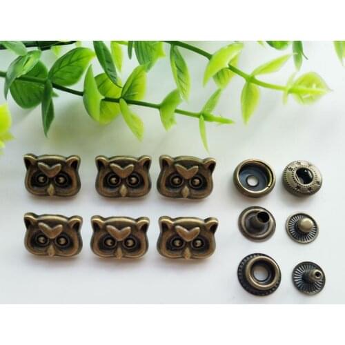 6sets Owl Zinc Alloy Snap Fastener Press Stud Sewing Leather Combined Button Craft For Clothes Garment DIY Decoration17*12mm