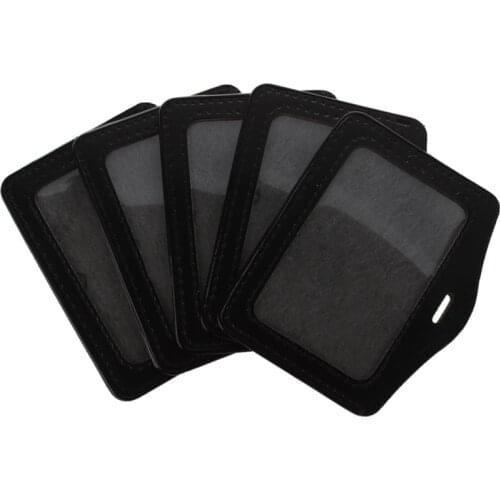 AU42 -5 Pcs Black Clear Faux Leather Business ID Card Badge Holder