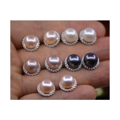 Free shipping>>>>noble jewelry one pairs 8-10mm AAAA+ natural pearl 925s earring (7color can choose)jewelry