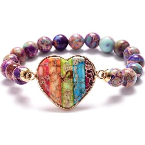 Chakra Heart Bracelets Female Stretchy Beaded Natural Stones Strand Yoga Jewelry