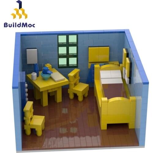 Buildmoc Creator Museum Arles Bedroom Vincent Van Gogh Room Art Collection Creative Building Block Model Children Diy Toy Gift