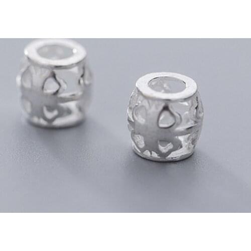 925 Sterling Silver Pretty Hollow Clover Pattern Barrel Beads Decoration Craft Big Hole Silver Spacer Beads DIY Jewelry Making