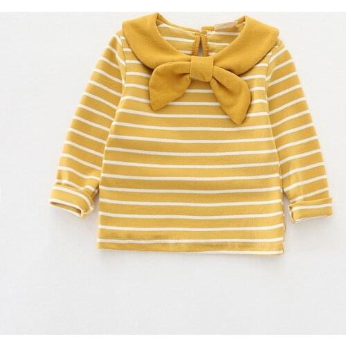 Children Clothes 2018 Spring New Baby Girls t shirt Cotton Long Sleeve Girls Tee Tops Sailor Collar Striped T shirt DQ781