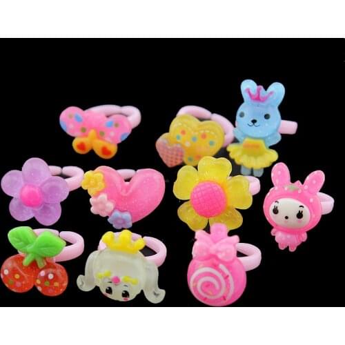 Hot Super deal 10pcs Baby Girls' Mixed styles Lovely Candy Color Animals Flower Cartoon Rings Kids Rings for Christmas gift