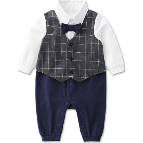 Baby Boy Onesies, Infant Gentleman Long Sleeve+Vest+Bow Tie Outfits Suits