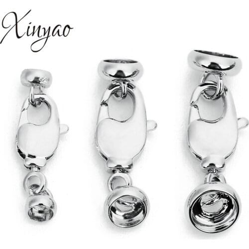 XINYAO 5Pcs/lot Round Leather Cord Crimp End Caps Clasps Fit 3.5/5/6.5mm With Lobster Clasp Connectors For Bracelet Diy Jewelry