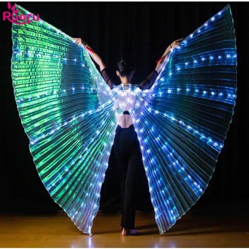 Ruoru LED Dance Wings Butterfly Glowing Dance Halloween Color Fluorescent Show Christmas Belly Dance Wings Split Led Isis Wings