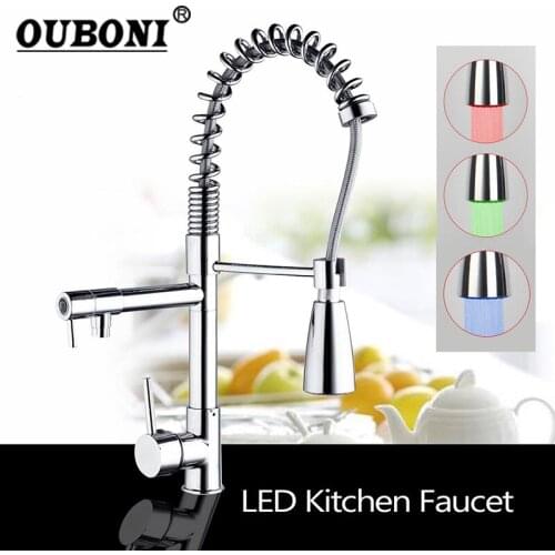 Kitchen Torneira Cozinha LED Light Pull Out Down Swivel Chrome Spray Basin Sink Vessel Tap Mixer Faucet