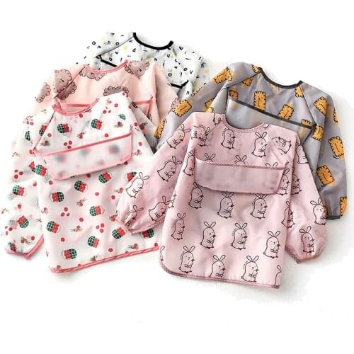 Cute Baby Bibs Waterproof Long Sleeve Taff Feeding Bibs Baby Cartoon Printing Feeding Burp Cloths Children Baby Apron Bandana