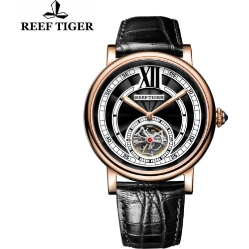 Reef Tiger/RT Original Men Casual Business Tourbillon Automatic Watches Genuine Leather Sapphire Crystal Mechanical New RGA192