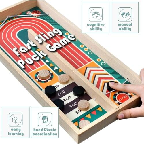 Children Adult Desktop Pinball Game Board Battle Fast Hockey Sling Puck Game Party Family Interactive Wooden Catapult Chess Toys