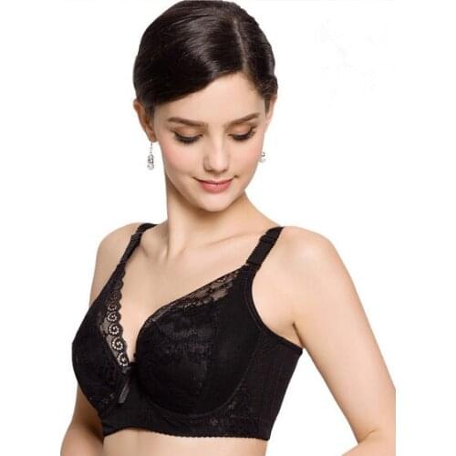 2017 New Fashion Women Push Up Lace Plus Size B C D E F Cup Bra Sexy Brassiere Ambrielle Cotton Underwear Skin Black Color
