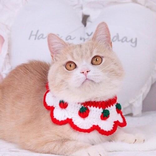 Purple Woolen Cat Dog Collar Sweet Bell Dog Necklace Floral Pet Scarf Cute Kitty Accessories Neck Strap For Small Medium Kittens