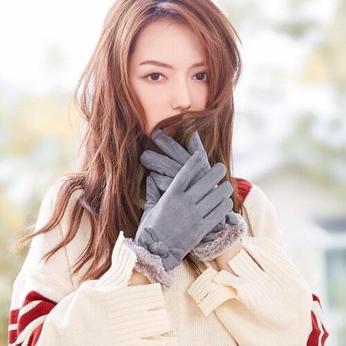 Gloves Ladies Autumn Winter Plus Velvet Thickened Warmth Suede Cold and Windproof Students Outdoor Riding and Driving