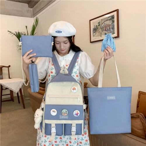 5 Pcs Set School Backpack Simple Teenager Girls School Bags Nylon Women Backpack Casual Lady Backpacks College Student Schoolbag