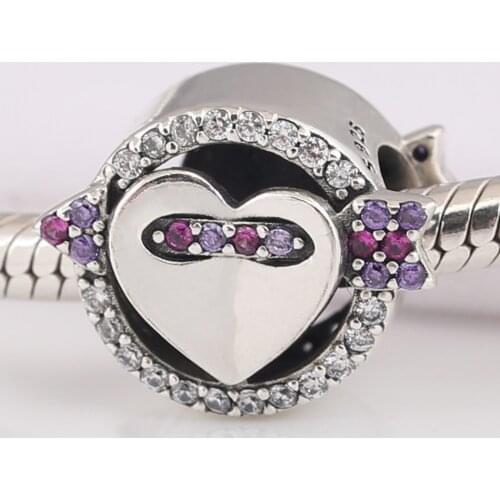 Authentic S925 Bead fit Lady Bracelet Bangle Sparkling Arrow And Heart Charm DIY Jewelry