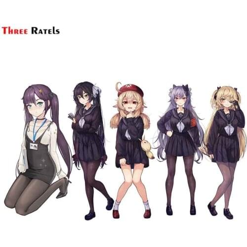 Three Ratels F692 School Uniform Fischl Keqing Klee Mona For Genshin Impact Anime Girl Car Accessories Sticker PVC Laptop Decal