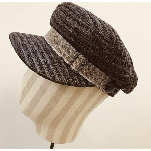 Classical Summer Hat Women Gold Thread Lace Band Straw Visor Hat Newsboy Caps Beret Octagonal Outdoor Sun hat Gorras Female