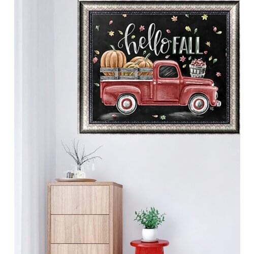 Nordic Modern Canvas Painting Autumn Leaves Pumpkin Retro Poster Red Truck Thanksgiving Gift Home Decoration Living Room Mural