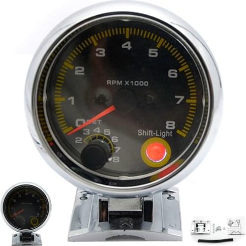 3.75" 95mm Tachometer RPM Gauge Carbon Fiber Face White LED 0-8000 rpm For warning function