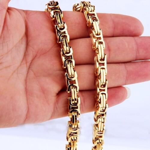 Trendy Style Mens Necklace Or Bracelet 8mm Wide Gold Color Stainless Steel Byzantine Box Chain Vintage Jewelry