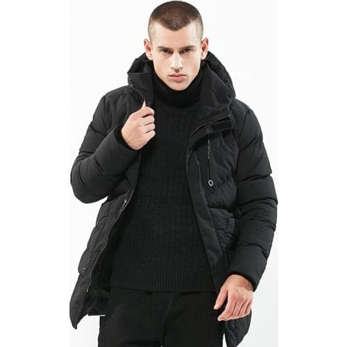 18HOT Vintage Mens Winter Jackets Big Size M-3XL New Arrival Slim Cotton With Hooded Parkas Casual Masculino Fashion Coats Black
