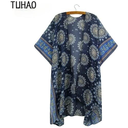TUHAO Mother Mom Vintage Tops Women Blouses Printed Shirts Casual Camisas Femininas Blusas Vintage Kimono Cardigan Plus Size