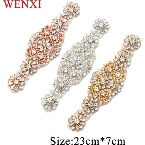 WENXI (10 pcs) Wholesale Bridal Sash Beaded Crystal Rhinestonesd Appliques Sewing On Wedding Dress Belt Accessory