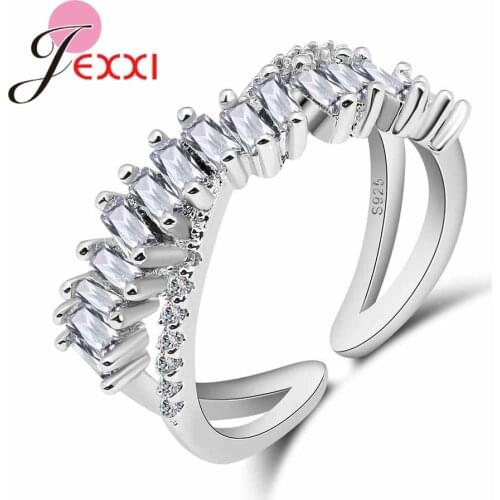 Women Wedding 925 Sterling Silver Austrian Crystal Rings Jewelry Fashion Opening Adjustable Engagement Proposal Anillos