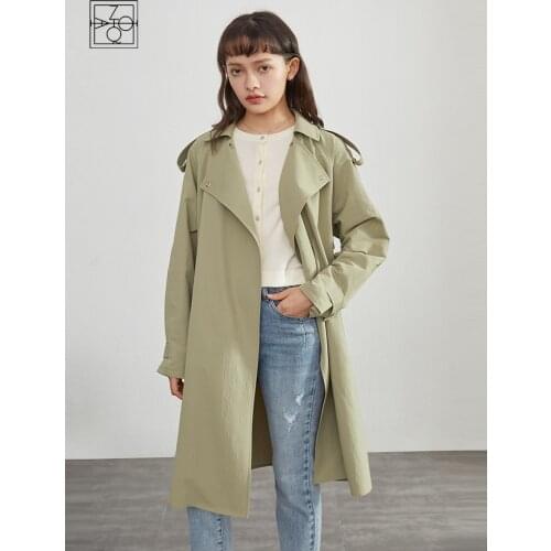 ZIQIAO Petite Size Office Lady Windbreaker Womens Long Trench 150CM 2021 New Spring Coat Loose Fashion Casual Women Coat