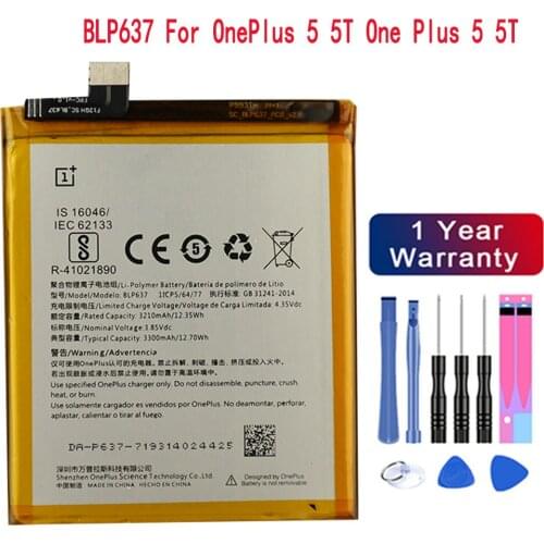 100% Original Replacement Phone Battery BLP637 3300mAh For OnePlus 5 5T One Plus 5 5T Genuine Phone Battery With Free Tools