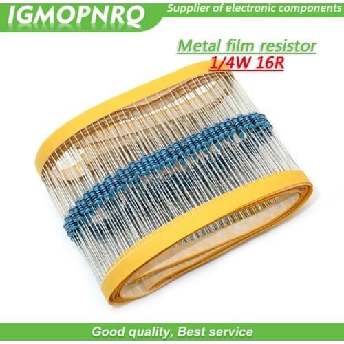 100pcs Metal film resistor Five color ring Weaving 1/4W 0.25W 1% 16R 16 ohm 16ohm