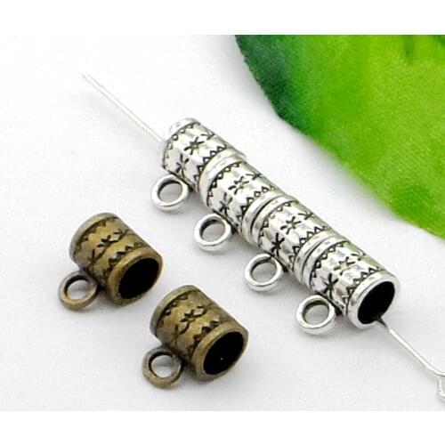 300Pcs Bronze Silver Plated Spacer Bail Beads Big Hole Charms 8x6mm Free Ship