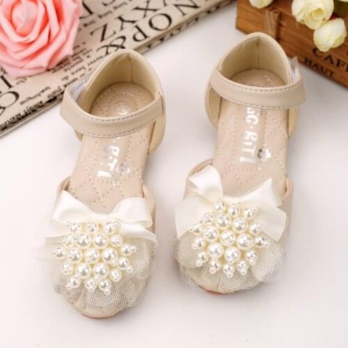 New Hot Summer Fashion Children Sandals Casual Leather Bowtie Beading Kids Baby Girls Sandals Princess Flats Single Shoes