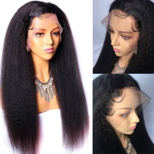 Brazilian Kinky Straight Wig Part Lace Wigs 150% Density Middle Part Natural Color Remy Human Hair Wigs For Black Women 8-22 "