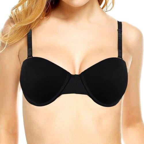 YANDW Push up Bra black Sexy Lingerie Bralette Women Padded Brassiere 70 75 80 85 90 A B C D Strapless Silicone Straps Simple