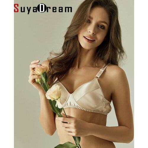 SuyaDream Women Wire Free Silk Bras 100%Natural Silk Lining Full Cups Everyday wear Bra Red Nude Pink Underwear