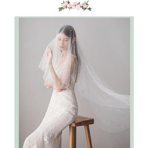 Pearl veil bridal veil with two sizes pearls scatter bridal veil
