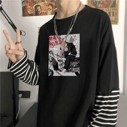 Japanese Anime Tokyo Revengers Kazutora Hanemiya T Shirt Men Harajuku Cartoon Clothes Unisex Summer Stripe Long Sleeve T-shirt