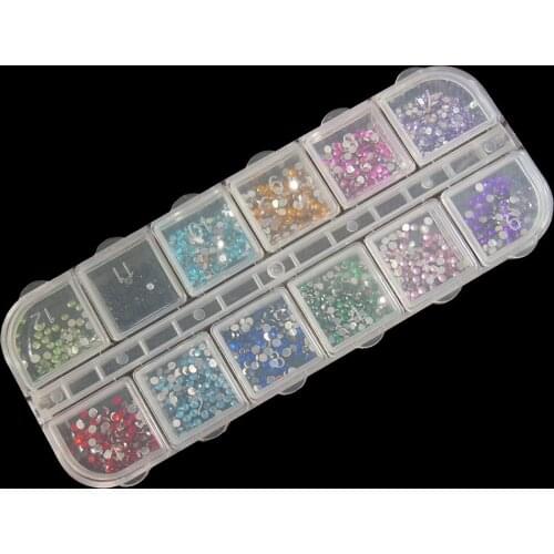 12 colours nail crystal stone 2mm Clear Nail Art Rhinestone Decoration Glitter For DIY Tips Decoration NAIL ART TOOL