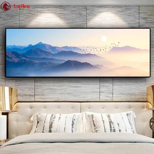 Full drill square Crystal Paintings Natural scenery, flying birds in the mountains at sunset Diamond Embroidery 5d Mosaic