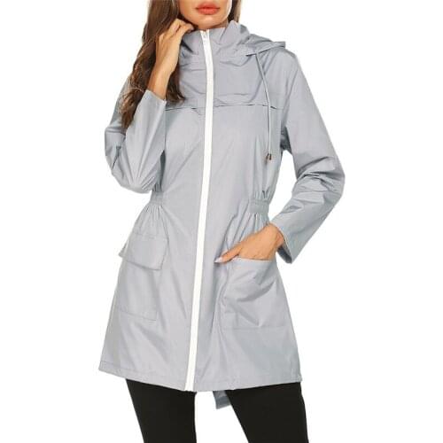 Jacket women gray black green loose hooded waterproof coat 2020 spring autumn new light thin long outdoor casual clothing LD1309