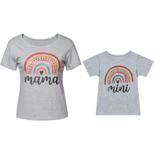Fashion Family Parent-child T-shirt Fresh Rainbow Letter Print Round Neck Short-sleeved Pullover Tops