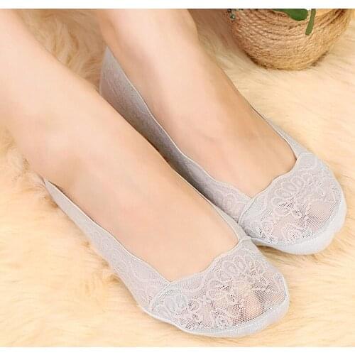 Fashion Womens Socks Summer Lady Cotton Lace Short Ankle Female Antiskid Invisible Liner No Show Low Cut Socks