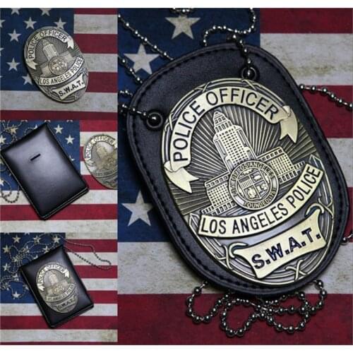 New 1pcs LA SWAT Officer Leather Badges Card ID Cards Holder 1:1 with Chain for Men Gift Cosplay Collection 2 Types