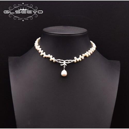 GLSEEVO Original Design Natural Freshwater Pearl Shocking Necklace Girl Party High-End Bow Cute Jewelry For Woman Collar GN0257