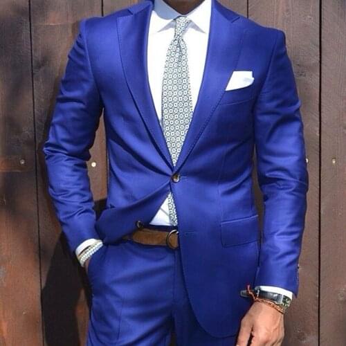 Jacket+Pants) Royal Blue Men Blazer 2 Piece Groom Tuexdos For Wedding Formal Prom Suit Party Evening Blazer Custom Made