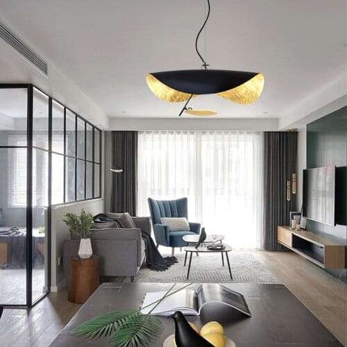 Postmodern Curved Surface LED Pendant Lights Flying Saucer Hat Art Home Decor Hanglamp Living Room Restaurant Kitchen Lights