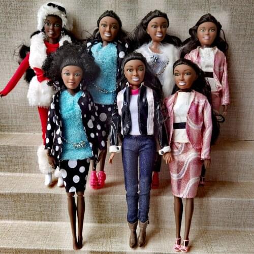 Rare Original Good Long Hair African Dolls Accessories Body Joints black Head Move African Black Girl Gift Pretend Toy Baby